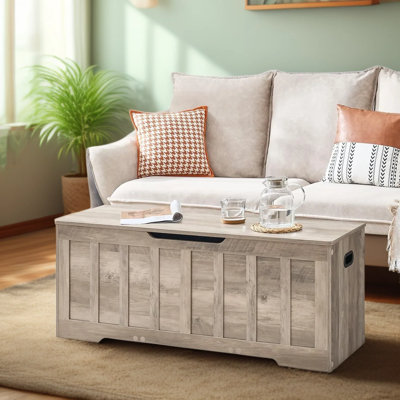 Très grand banc de rangement avec charnières de sécurité, banc à chaussures d'entrée en bois et coffre de rangement multifonctionnel pour le salon, la chambre à coucher et le couloir, assemblage facile