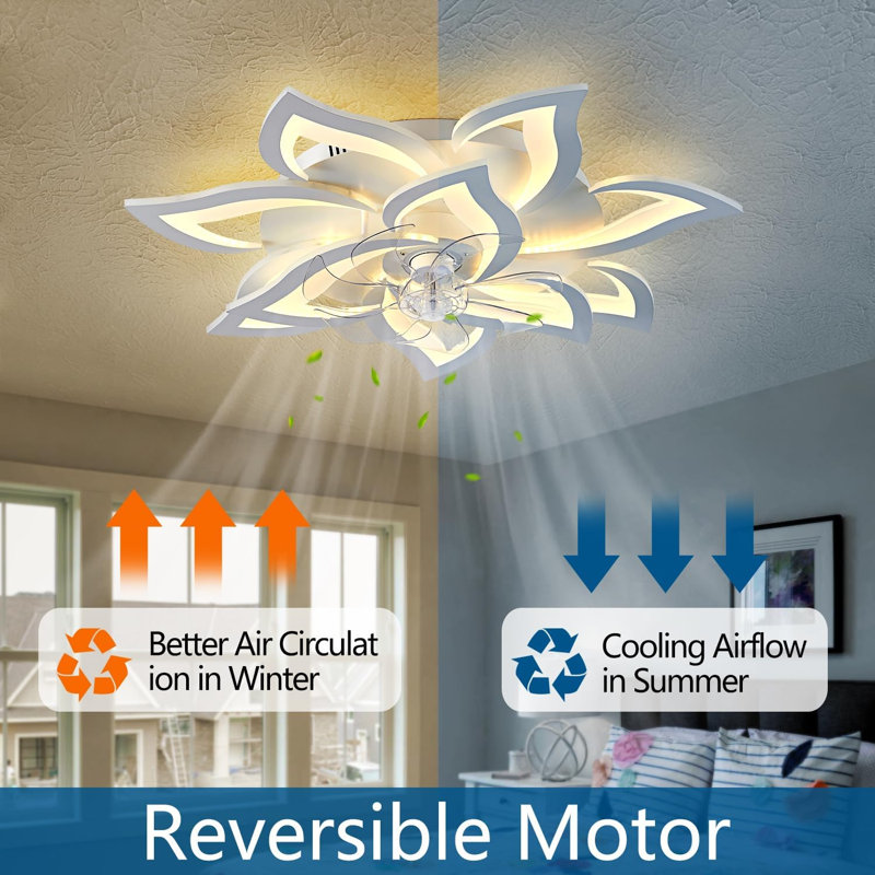 Modern Geometric Pattern Ceiling Fan With Light, White