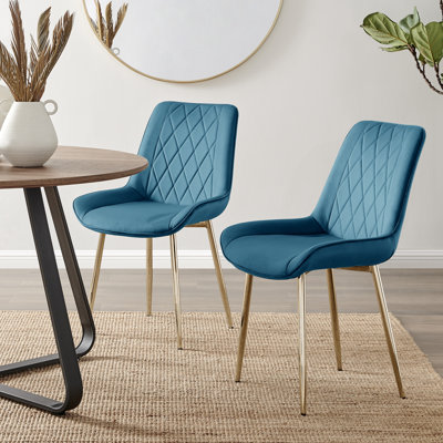 Palermo Velvet Modern Dining Chairs with Tapered Metal Legs & Quilted Diamond Stitching