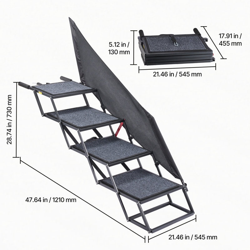 Escalier pour chien pliable en 4 étapes pour voiture avec surface antidérapante
