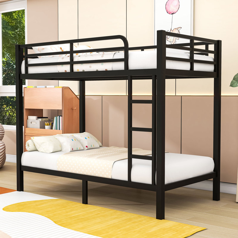 Metal Bunk Bed With Guardrails And Ladder, Twin, Black