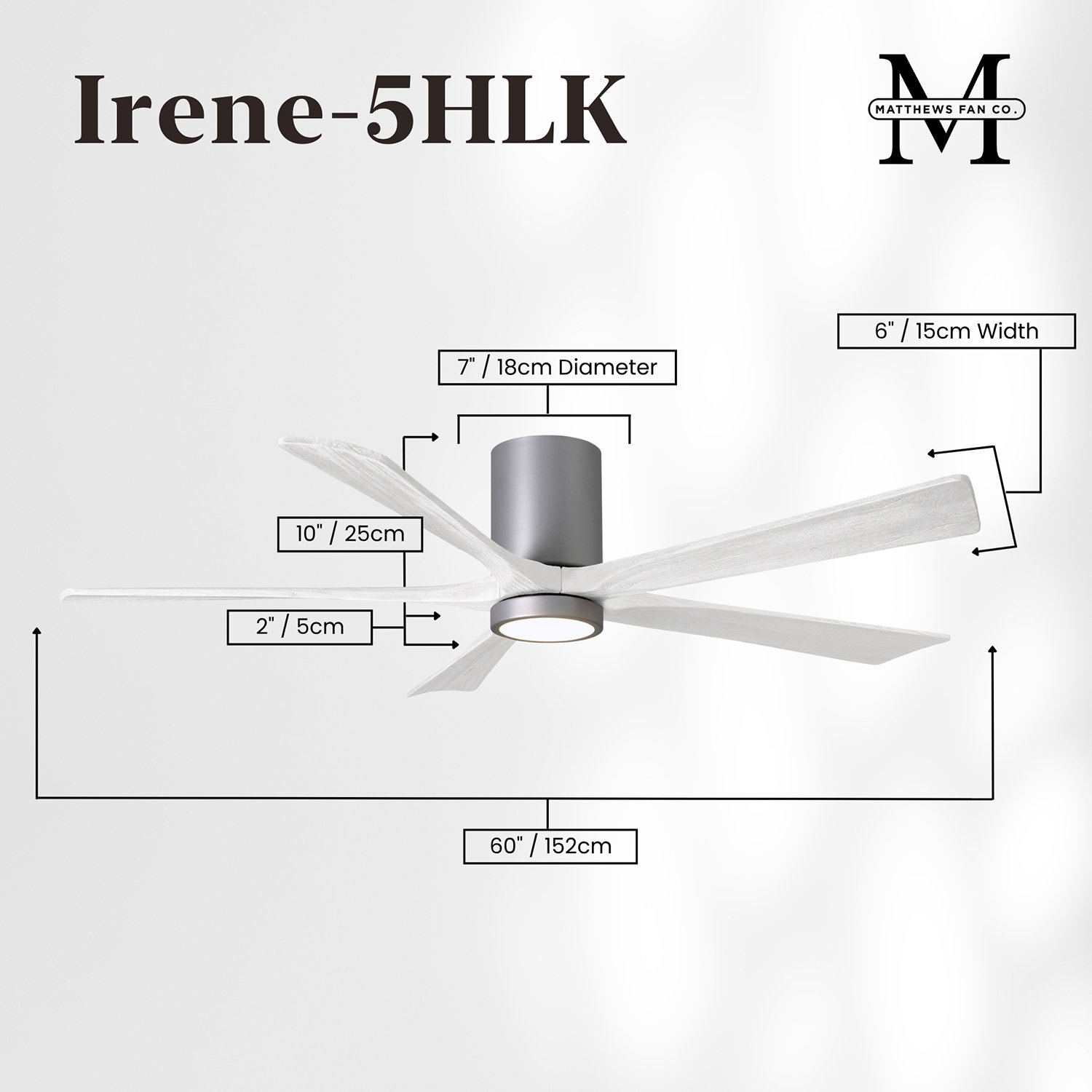Irene Ceiling Fan with LED Light Kit, Brushed Nickel, Matte White, 60"