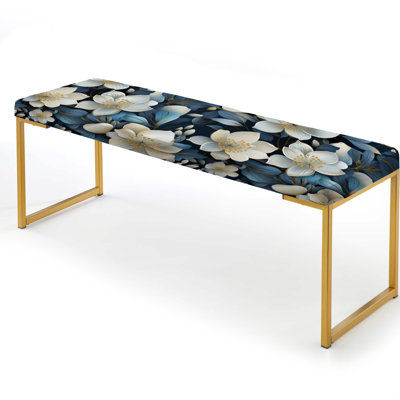 Artistic Blue Magnolia Essence Beauty - Floral Upholstered Gold Bench