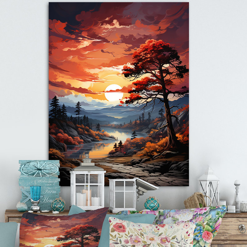 «Pine Tree Crimson Serenade II», reproduction sur toile, H 44 po x l 34 po x P 1,5 po, Toile tendue