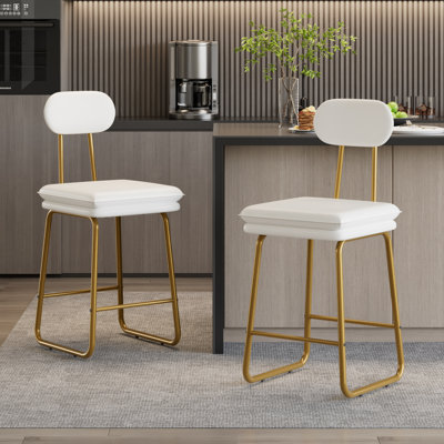 Bar Stools Set Of 2, Counter Height Barstools With Footrest, Faux Leather Counter Bar Chairs, Mid-Century Modern Armless Upholstered Bar Stools With Back For Dining Room, Home Bar, Kitchen Island