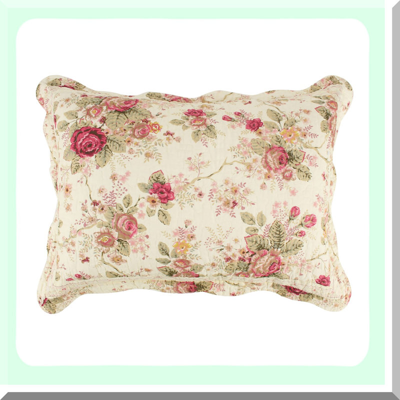 Vintage Blossom Cotton Quilted Pillow Cover - 20x26 - Floral Design - Multicolor - Soft and Cozy - Elegant Bedroom Decor