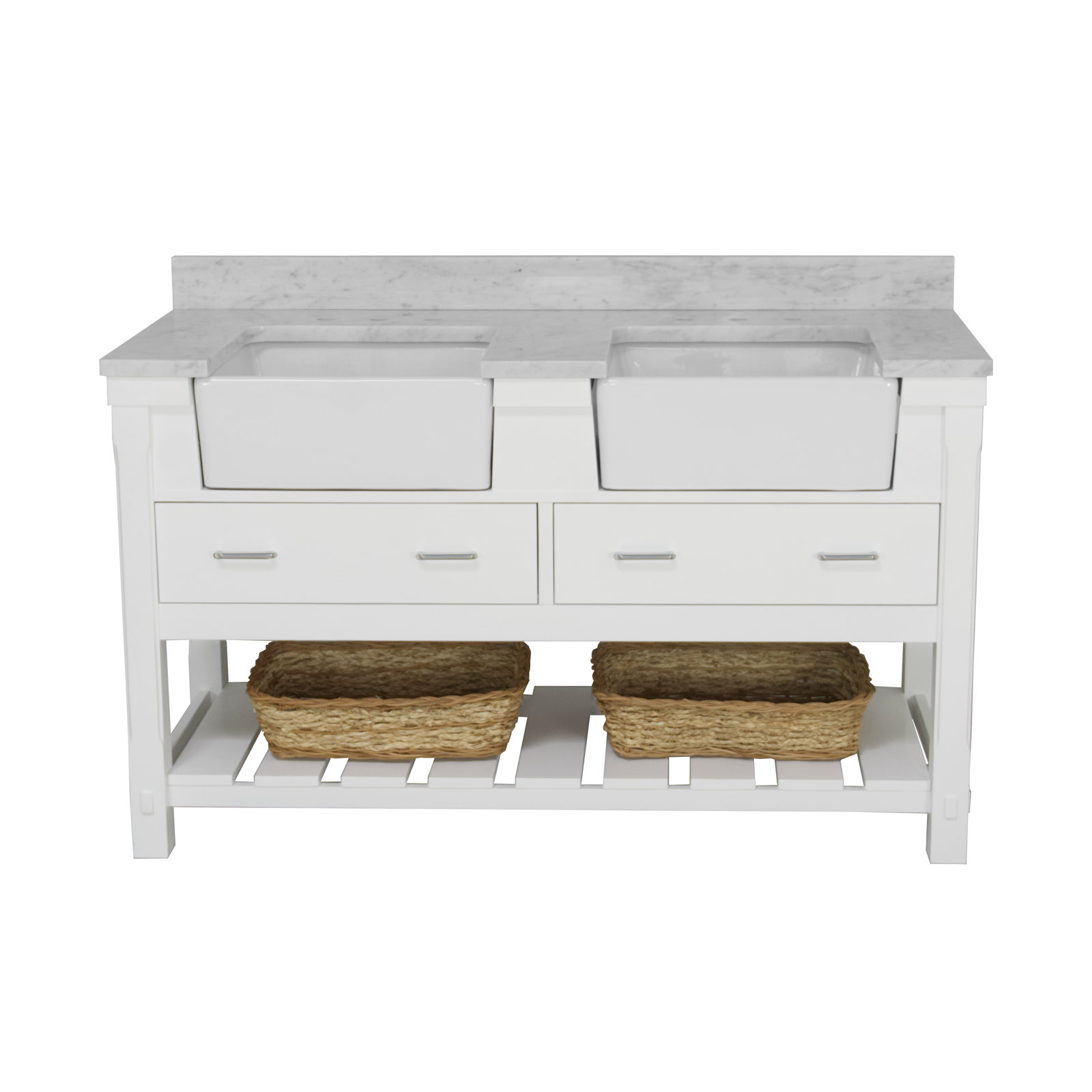 Hitton 60'' Double Bathroom Vanity, White, Engineered Carrara