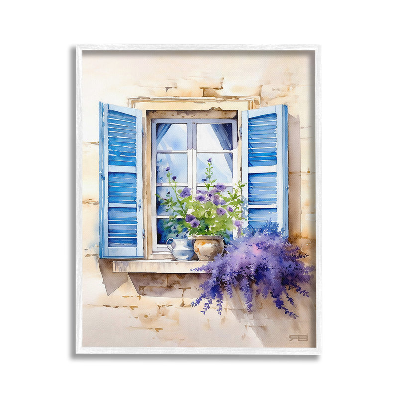 «Cottage Windowsill Bouquet», estampe numérique encadrée par RB, Estampe numérique encadrée blanc bord de mer