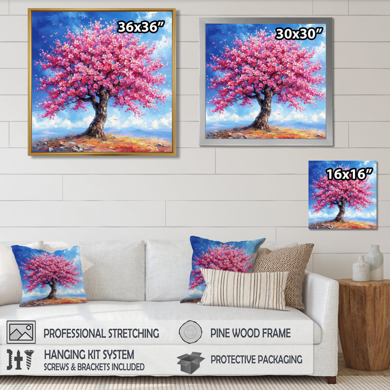Timeo - arbre sycomore, art mural, Toile avec cadre flottant or, H 16 po x l 16 po x P 1 po