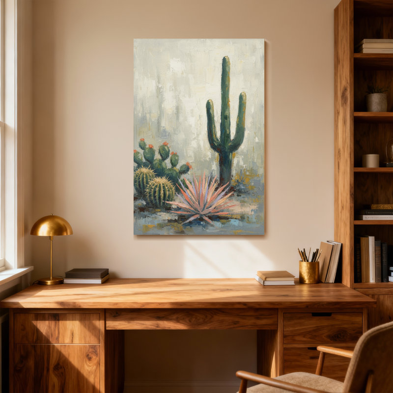 Plants &Flowers Desert Cactus Landscape Art Print, 18" H x 12" W