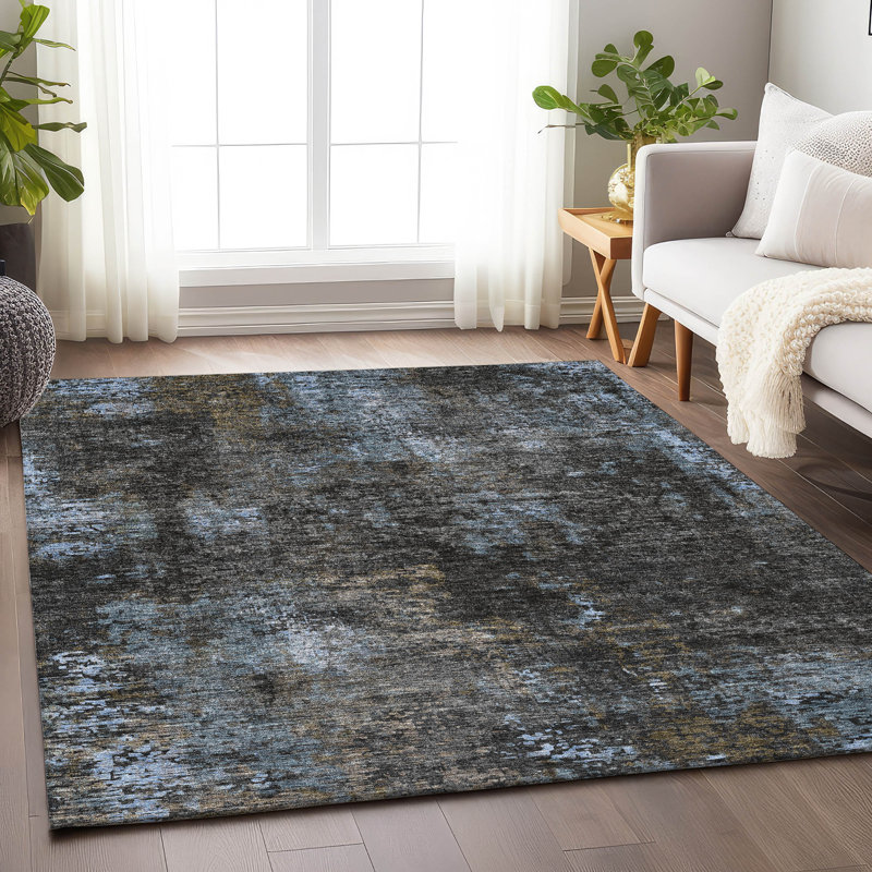 Premium Machine Washable Prisco Graphite Rug, Rectangle 5' x 7'6"