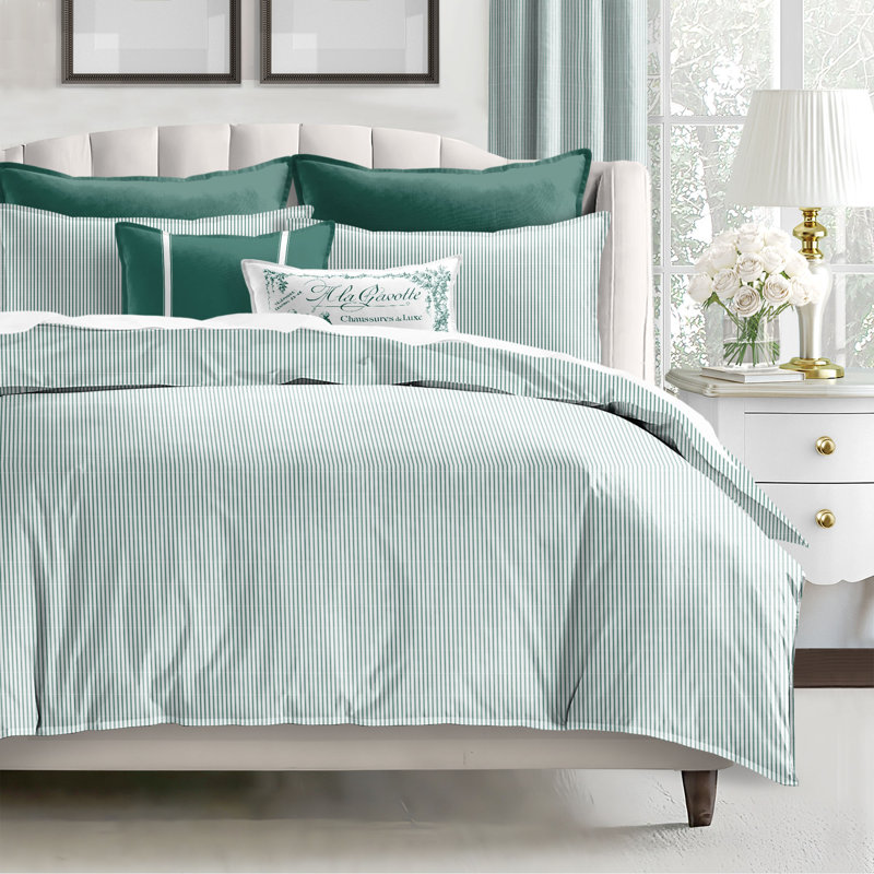 Jaxon Stripe Cotton Reversible Coverlet Set, Cal.King Coverlet/Bedspread + 2 King Shams, Evergreen