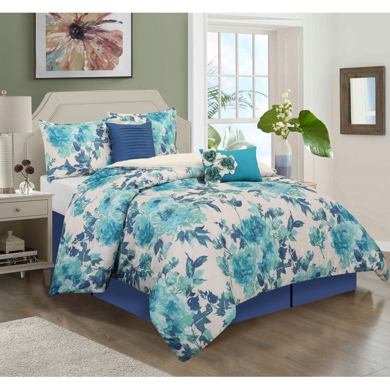 Elizabeth Comforter Set, Blue, Queen Comforter + 5 Additional Pieces