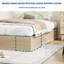 Structure de lit plateforme simple en bois avec 2 tiroirs de rangement, lit de plancher avec lattes de bois, sans tête de lit, sans sommier, naturel