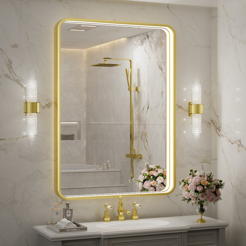 Miroir rectangulaire pour salle de bain à DEL, Doré, 36 po x 24 po