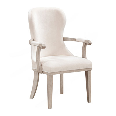 Traditional Elegance Armchairs Set Of 2 Ivory Fabric Upholstery Durable Cushion Seat Back Classic Design Comfort Dining Furniture