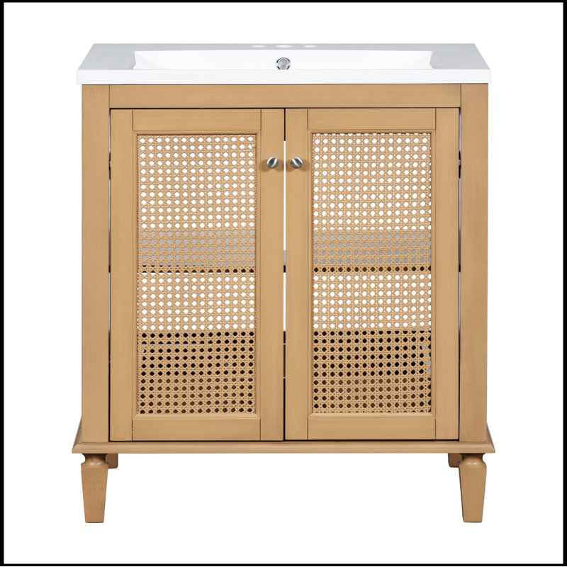 Meuble-lavabo 30 po avec lavabo en résine, ensemble de meuble-lavabo avec tiroir caché Freestangding