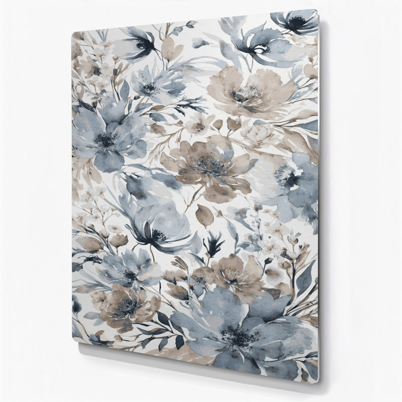 Aquarelle florale 97, art mural en métal beige, H 18 po x l 12 po