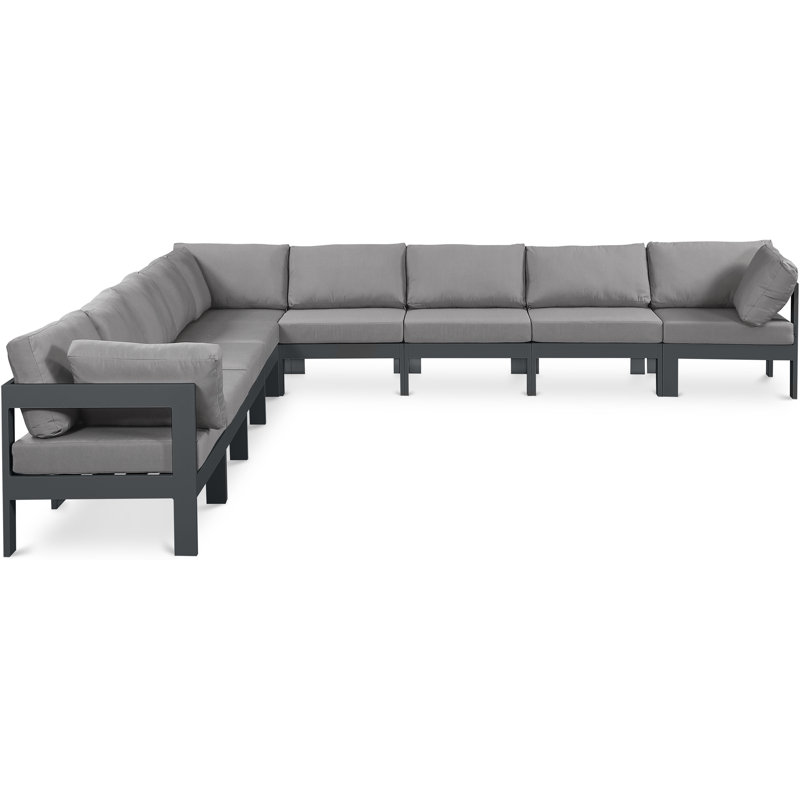 Canapé modulaire d'extérieur de 150 po avec coussins Dafina, Gris, Gris foncé