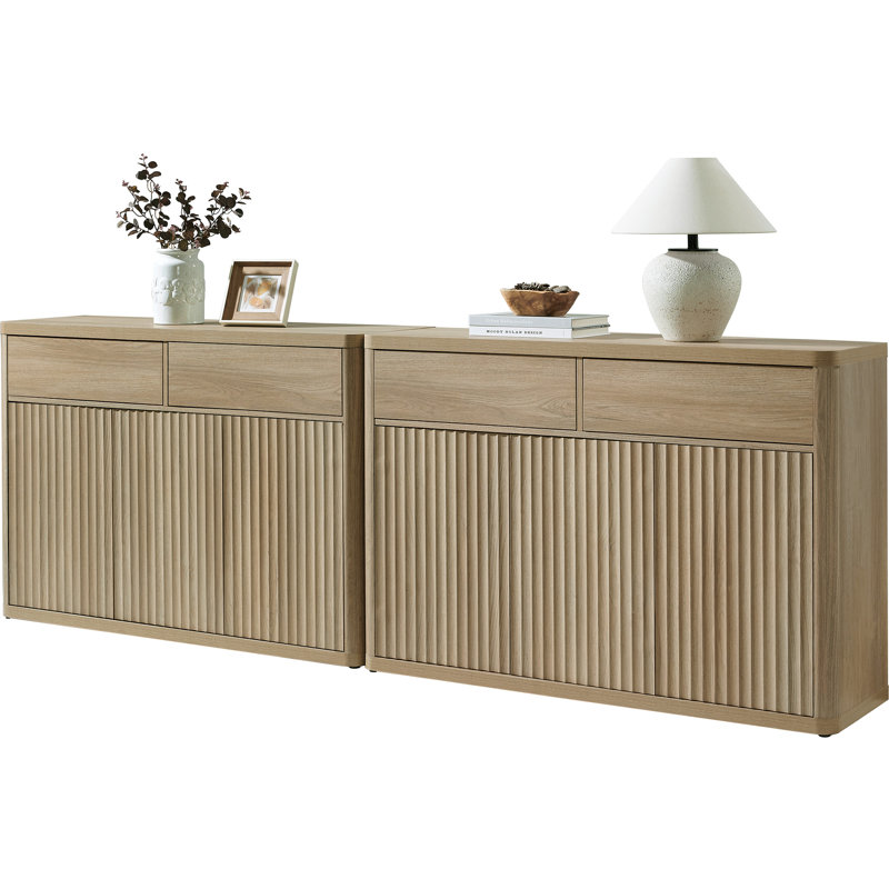 Cesiro 50.15''W Storage Sideboard With 2-Draw And 3-Door, Natural Oak, 2