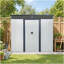 Rangement extérieur en métal 8 pi x 6 pi avec portes coulissantes verrouillables et plaque transparente pour le jardin, la pelouse (blanc et noir)