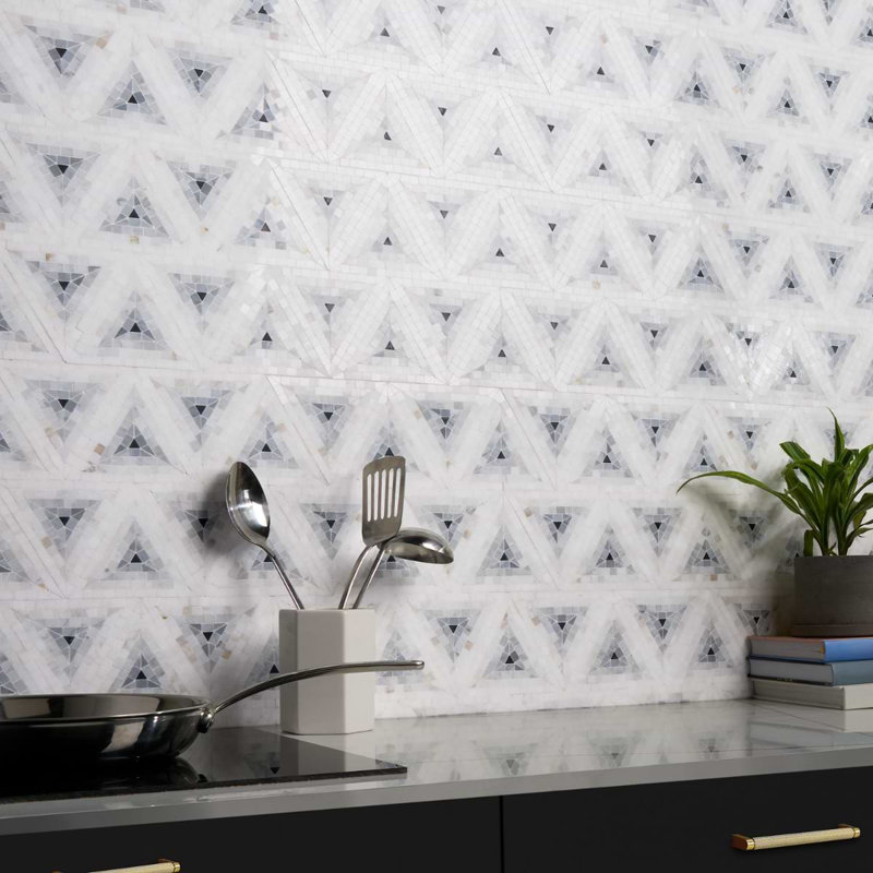 Ako 5" Triangle Marble Micro Mosaic Tile, Grigio Gray