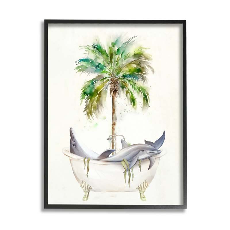 "Tropical Dolphins", giclée par Ziwei Li, Giclée encadrée noir minuit, H 14 po x l 11 po x P 1,5 po