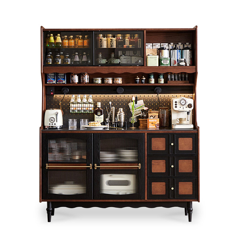 Buffet en noyer foncé foncé avec portes en verre Reeded 