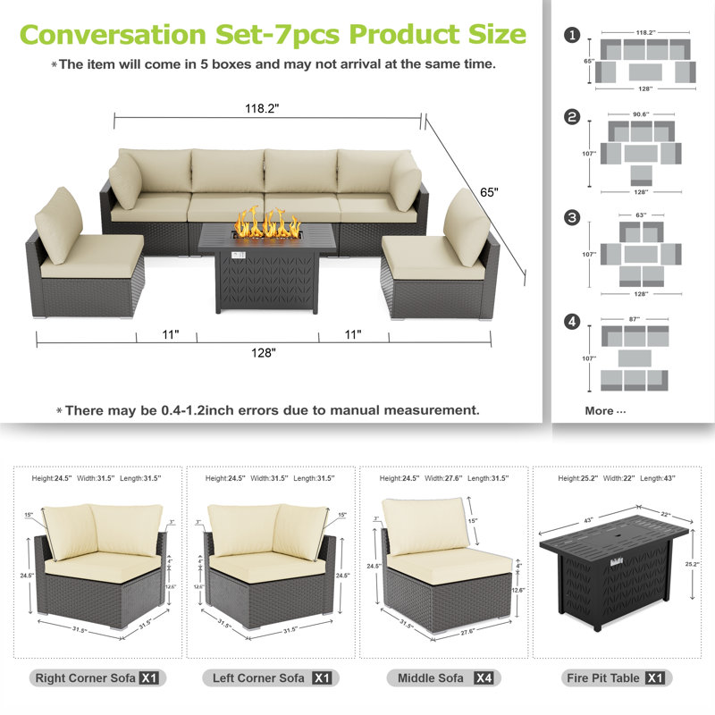 7 Piece Sectional Seating Group With Cushions, Light Beige