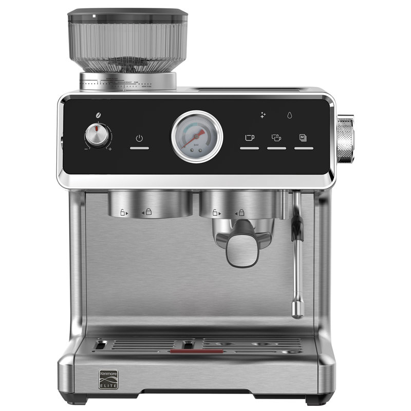 Kenmore Espresso Machine - Automatic Coffee Maker With Auto Tamper, Auto Cleaning, Milk Steamer & Frother - Stainless Steel
