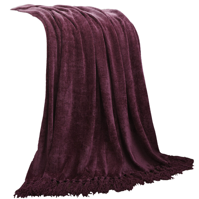 Nestor Hand Woven Blanket with Fringe, Plum