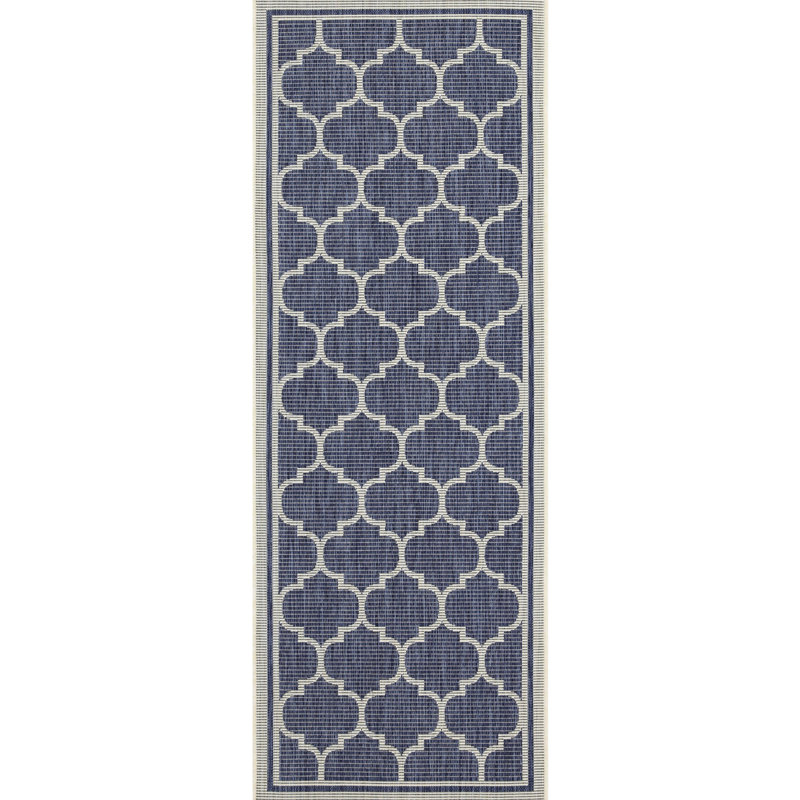 2 pi 7 po X 3 tapis bleu à motif de treillis - Collection Sunshine, polypropylène, teinture pour tout espace