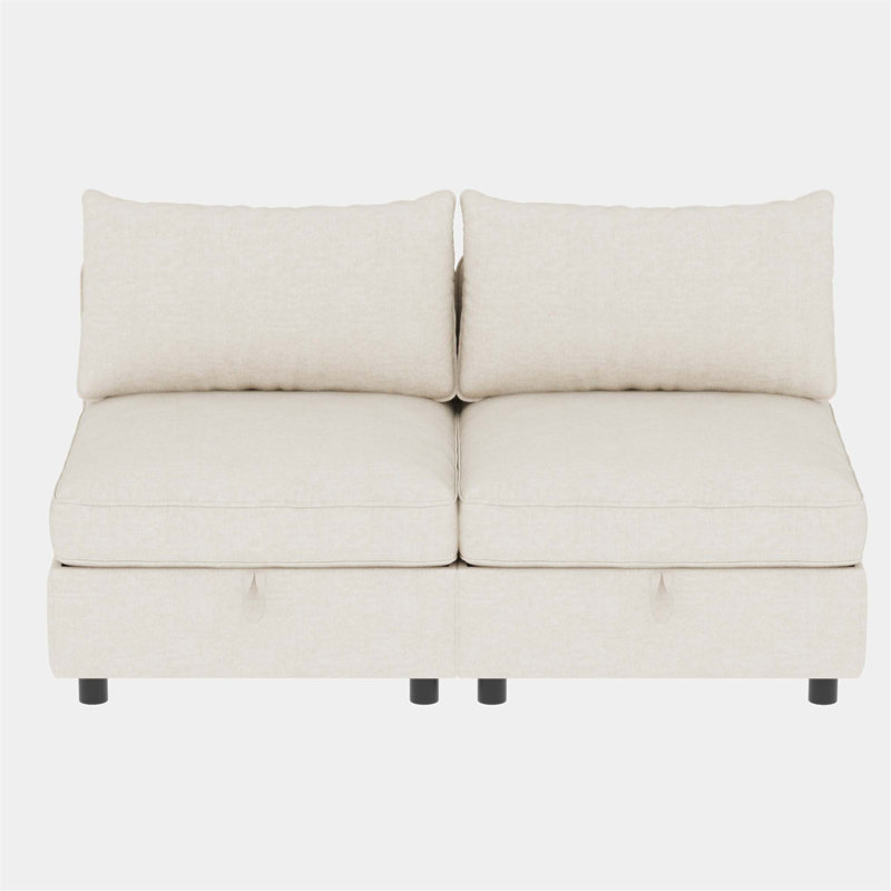 Causeuse moderne avec méridienne et rangement Mid-Century, parfaite pour les espaces de vie élégants et fonctionnels.