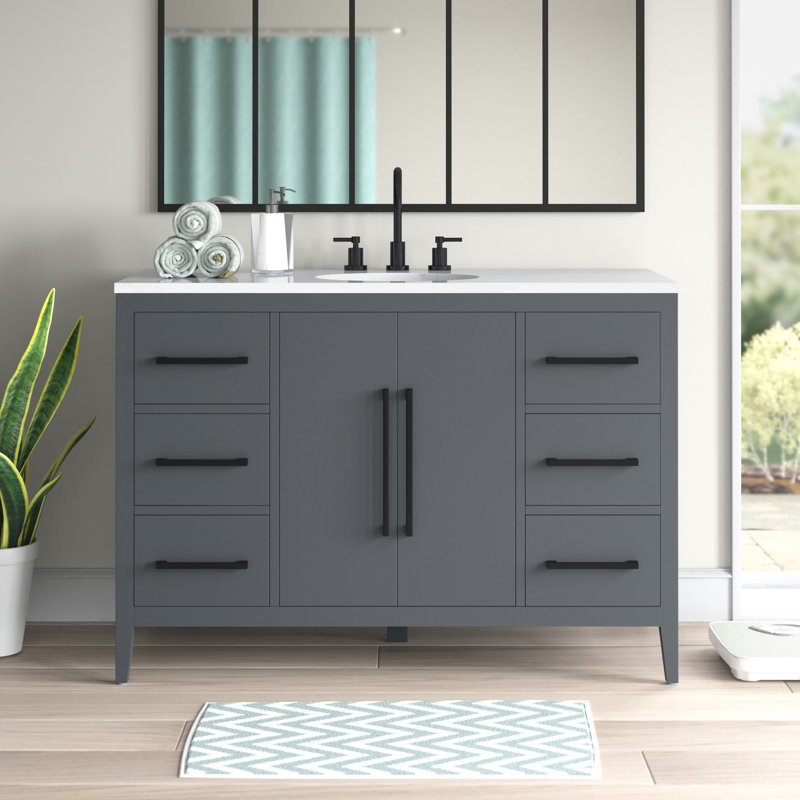 Adrienne 48'' Single Bathroom Vanity with Quartz Top, Grey