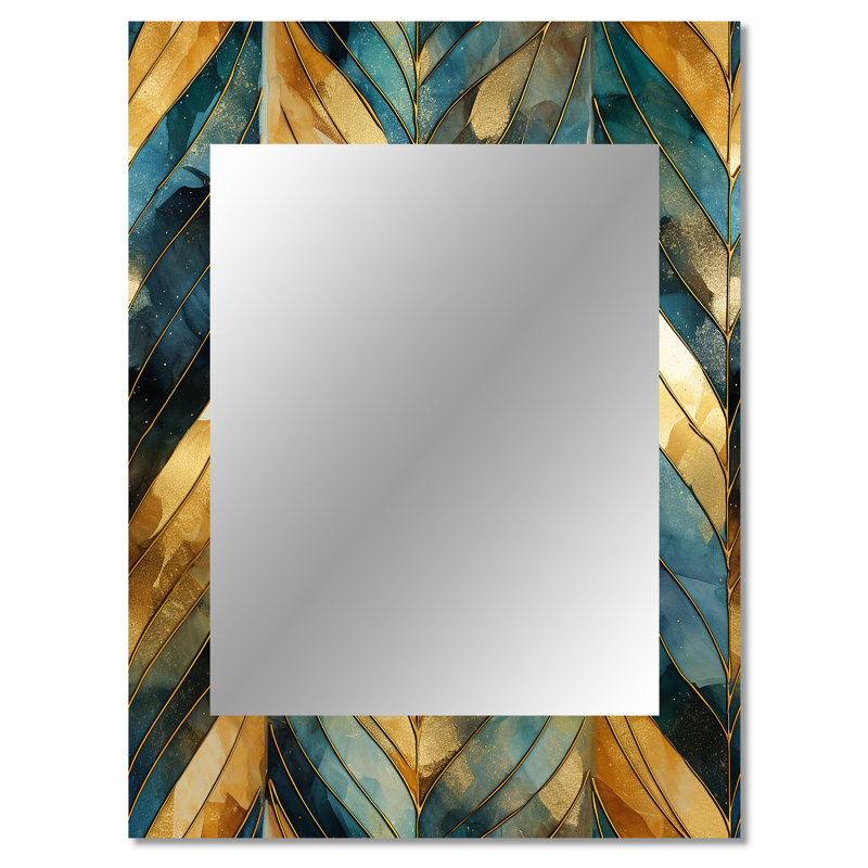 Or et vert doré chevron Reverie - miroir mural décoratif chevron, miroir glam, art imprimé en métal, 40 po x 30 po