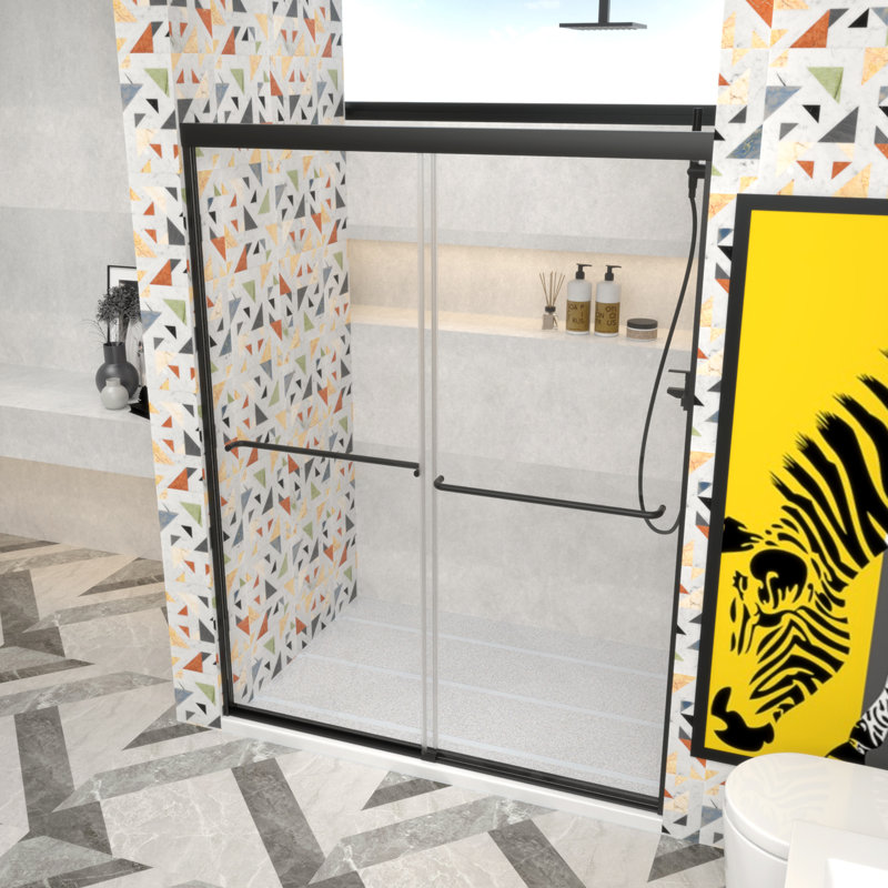Premium Sliding Shower Door,54"Wx70"H, Adjustable Width 50-54",1/4" Tempered Glass, Matte Black