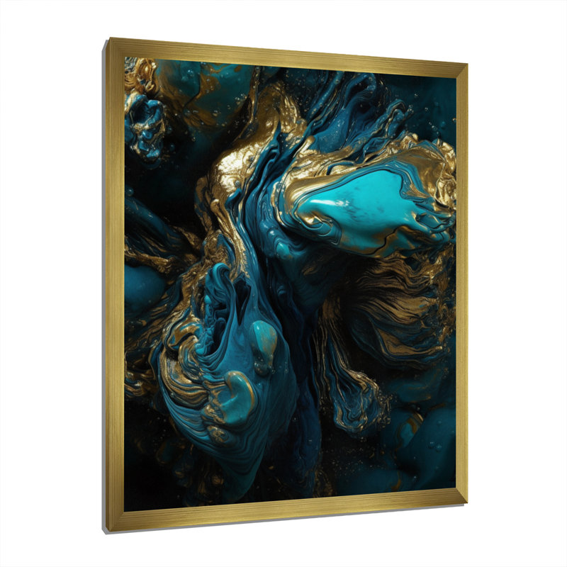Abstrait liquide, reproduction sur toile, H 32 po x l 24 po x P 1 po, Toile encadrée dorée avec coins fermés
