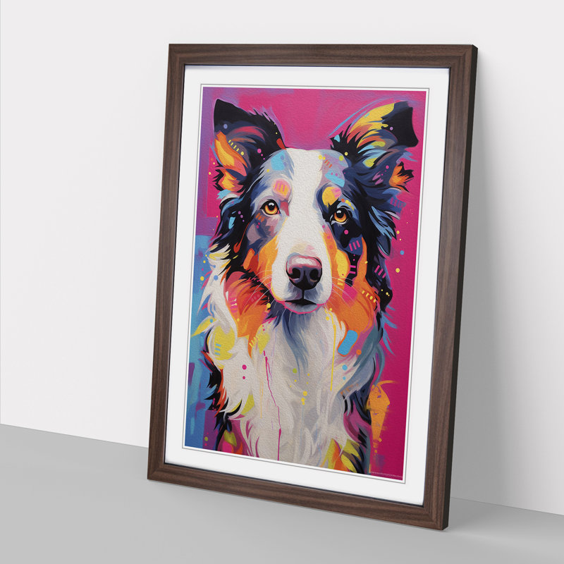 Border Collie Contemporary Art - Framed Print, 34cm H x 25cm W x 2cm D, Walnut