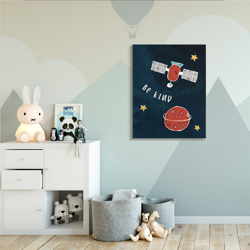 Be Be, phrase, planète rouge, satellite et étoiles, Toile tendue, H 48 po x l 36 po x P 1,5 po