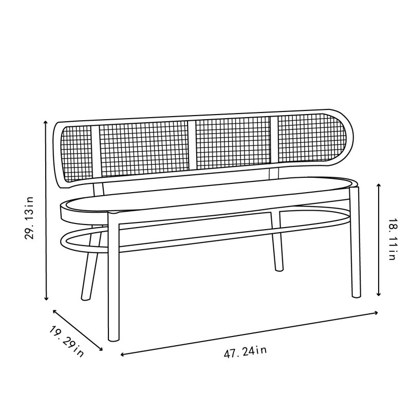 Bia Bench, Black, 29.13" H x 47.24" W x 19.29" D
