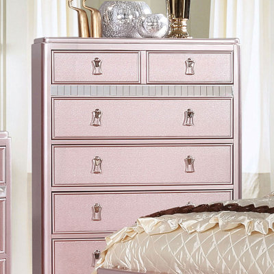 Ensemble de meubles de chambre à coucher en bois massif de style contemporain avec garniture en feutre de style bun en bois massif à finition or rose 36,00 x 17,00 x 52,00 pouces