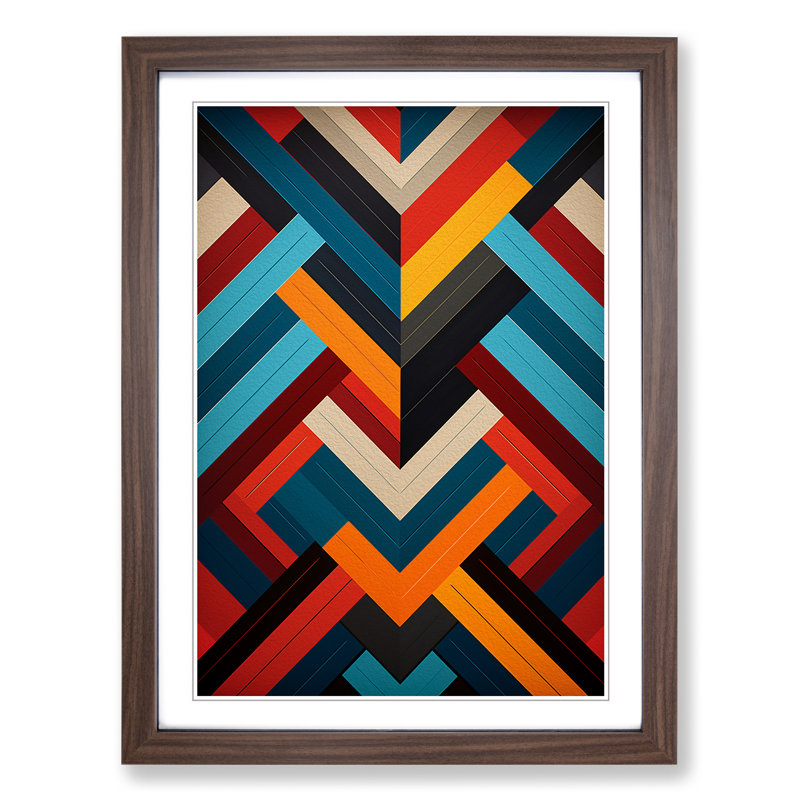 Chevrons Constructivism - Single Picture Frame Print on Wood, 46cm H x 34cm W x 2cm D, Walnut Framed
