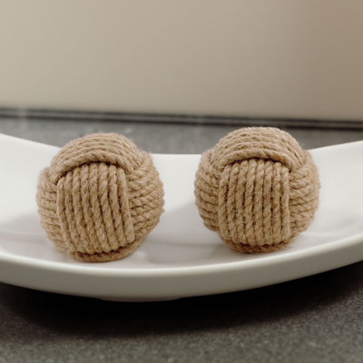 Set of Two Natural Jute Decorative Orb Tabletop Sculptures