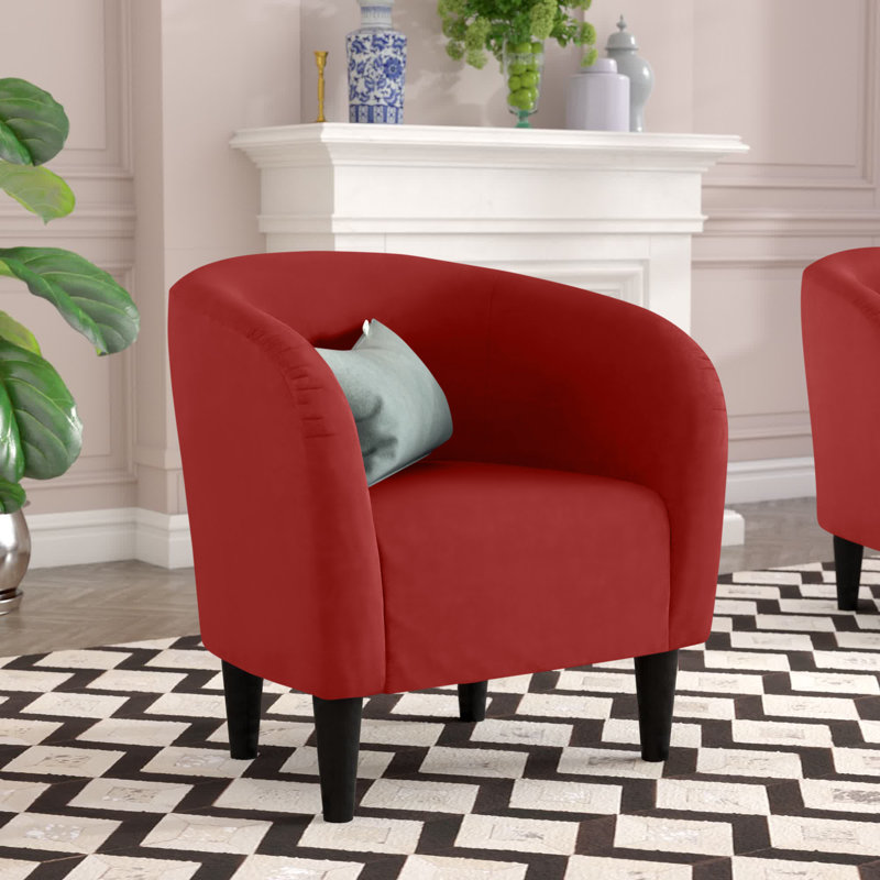 Upholstered Barrel Chair, Toulan Marsala Red Twill
