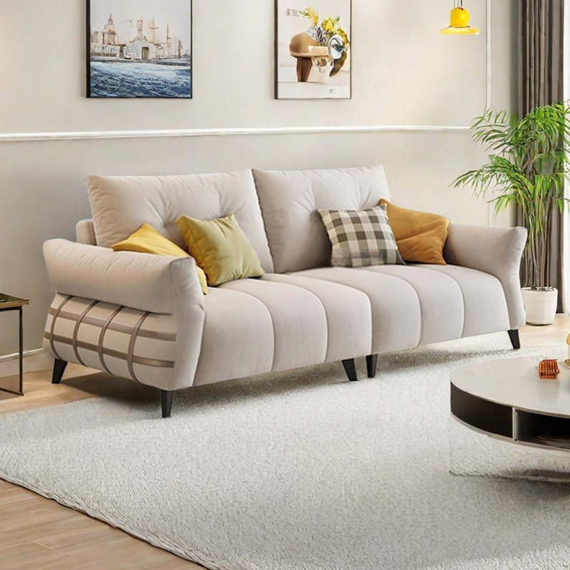 Canapé en tissu français moderne de style crème simple, H 36,22 po x l 98,42 po x P 37,4 po
