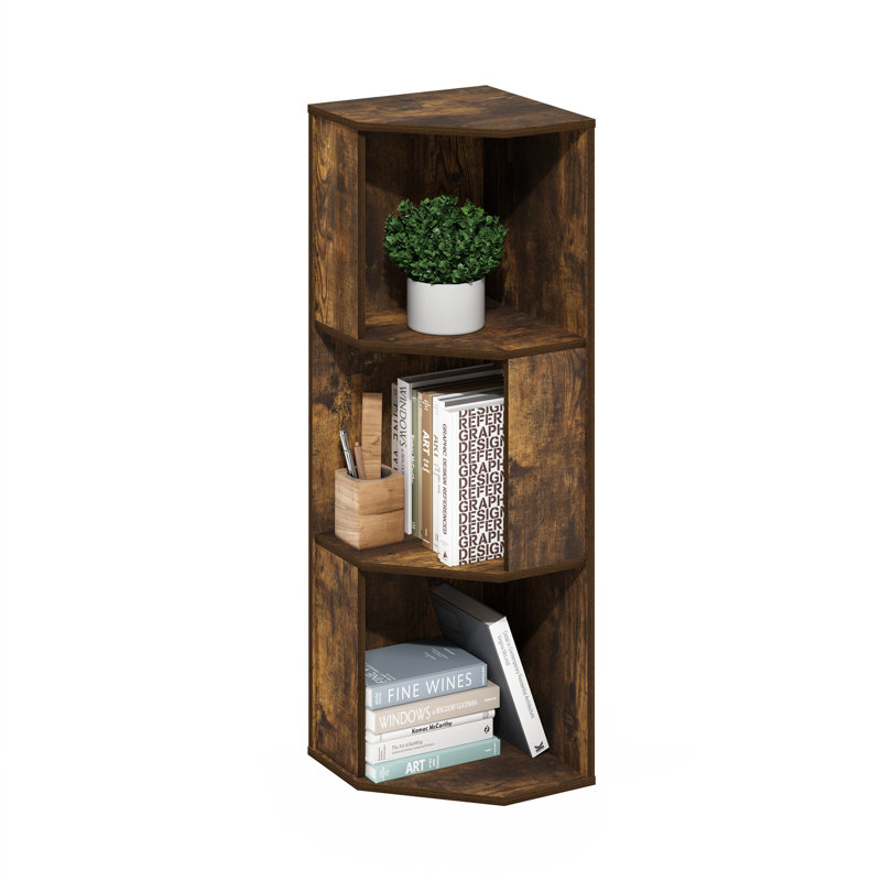 Sharee 3-Tier Freestanding Corner Shelf Bookcase, Bookshelf,, Amber Pine