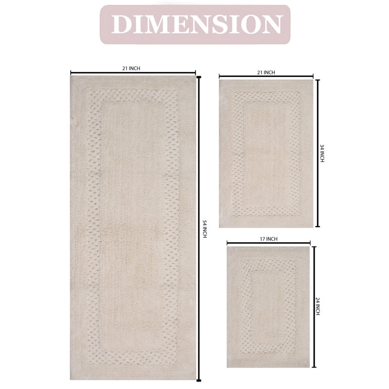 Tapis de bain 100% coton Classy Bathmat Collection (ensemble de 3), Ivoire
