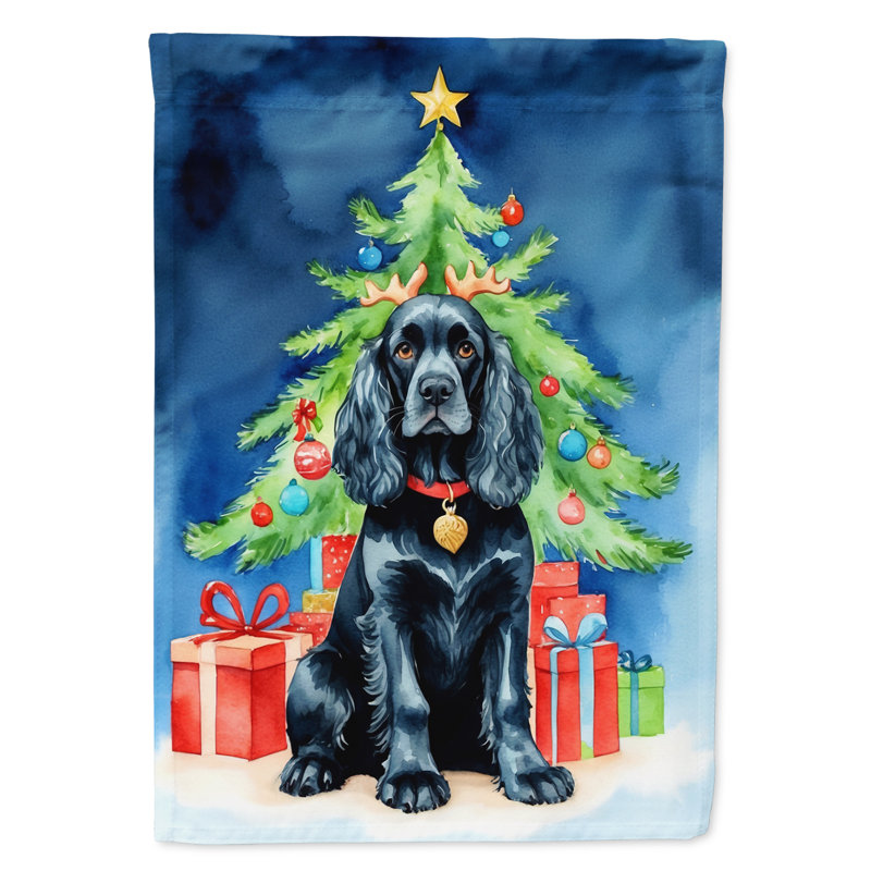 Drapeau de Noël renne de jardin, Épagneul cocker noir