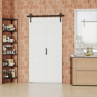 CHIC MODE DOORS 24 in x 84 in 6-Raised Panel Design Manufacture Solid Wood Interior Bifold Barn Door With Hardware Kit