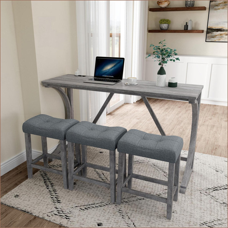 Ensemble de table basse et de chaises industrielles 4 pièces, panneau de fibres à densité moyenne aspect bois, peu encombrant et facile à nettoyer